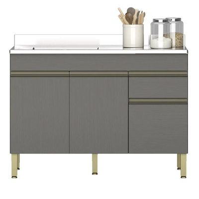 Balcão Gabinete 3 Portas Com Pia 120cm Lina K02 Gris - Mpozenato