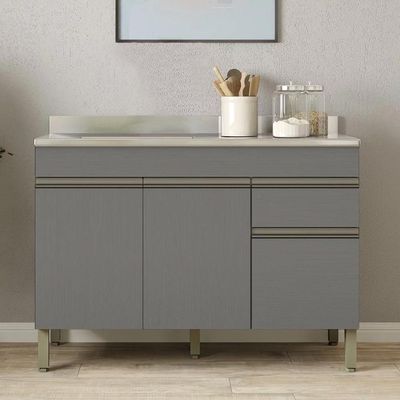 Balcão Gabinete 3 Portas Com Pia 120cm Lina K02 Gris - Mpozenato