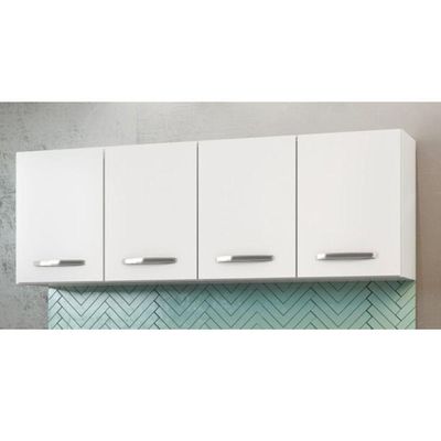 Kit 2 Armários Aéreos De Cozinha Panamá 160cm 4 Portas - Lumil Móveis Branco