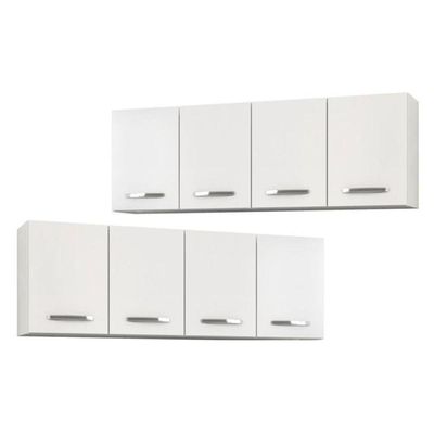 Kit 2 Armários Aéreos De Cozinha Panamá 160cm 4 Portas - Lumil Móveis Branco