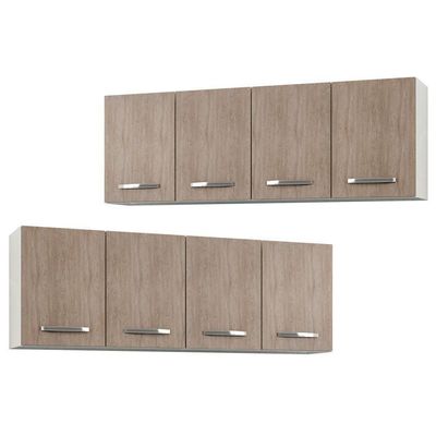 Kit 2 Armários Aéreos De Cozinha Panamá 160cm 4 Portas - Lumil Móveis Branco