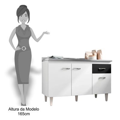 Balcão Gabinete Para Pia Sem Tampo 120cm 3 Portas E 1 Gaveta Gabriela Branco-preto - Ajl Móveis