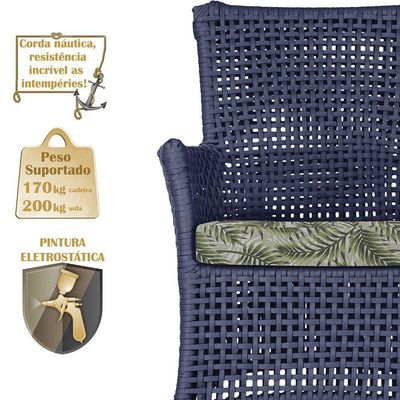 Jogo Sofá E 2 Poltronas E Mesa Igapó Preta E5 Trama Original Azul