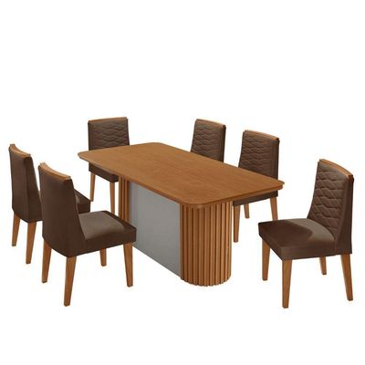 Mesa De Jantar Aspen Com 6 Cadeiras Eloise Moderna Mobília Veludo Marrom/naturalle