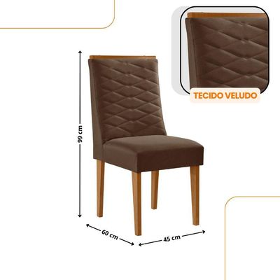 Mesa De Jantar Aspen Com 6 Cadeiras Eloise Moderna Mobília Veludo Marrom/naturalle