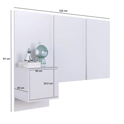 Cabeceira para Cama de Solteiro Branca com Mesa de Cabeceira Zurique MDP Art In Móveis