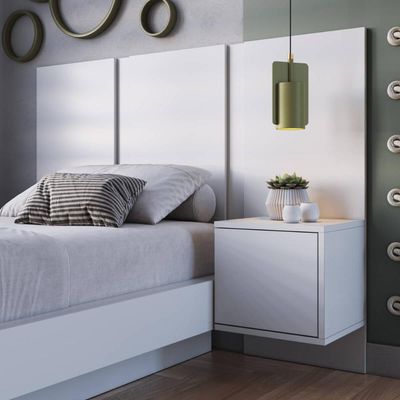 Cabeceira para Cama de Solteiro Branca com Mesa de Cabeceira Zurique MDP Art In Móveis