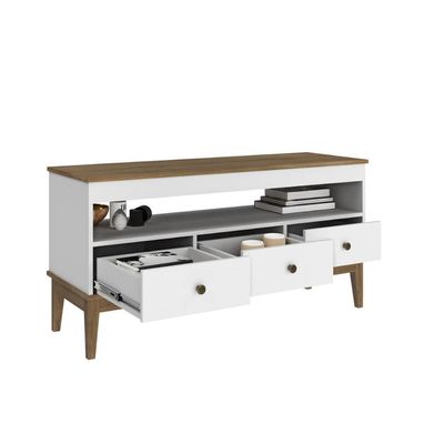 Balcão Aparador Colonial com 3 Gavetas 120x41x60cm Mel Branco MB 1016 Movelbento