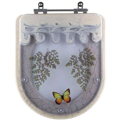 Tampa De Vaso Poliéster Decorada Borboleta Carrara Amêndoa Para Louça Deca