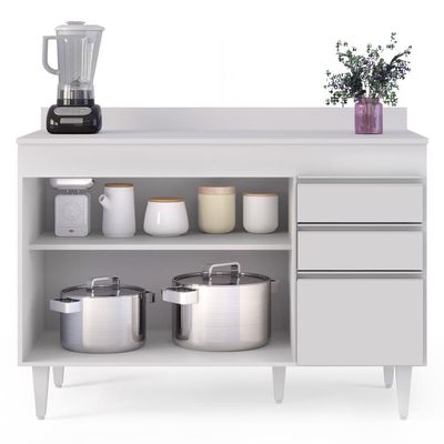 Balcão Gabinete Para Pia Com Tampo 120cm Michigan Branco - Lumil