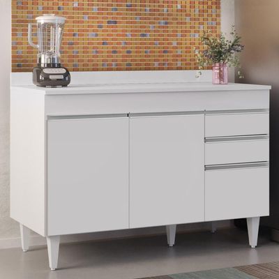 Balcão Gabinete Para Pia Com Tampo 120cm Michigan Branco - Lumil