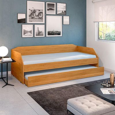 Bicama Solteiro Duo Com Cama Auxiliar Em Mdf Premium Nature Com 2 Colchões