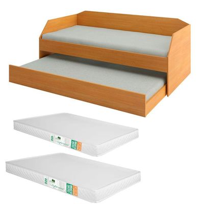 Bicama Solteiro Duo Com Cama Auxiliar Em Mdf Premium Nature Com 2 Colchões