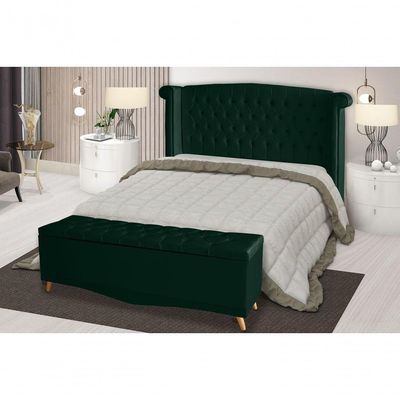 Kit De Quarto Cabeceira De Cama Box E Calçadeira Baú Toquio Casal Queen 160 Cm Suede Verde Do Lar Móveis E Decoração