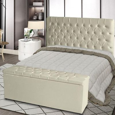 Kit Cabeceira De Cama E Calçadeira Baú Estrela King 195 Cm Suede Capitonê Porcelana Casa Móveis E Decoração