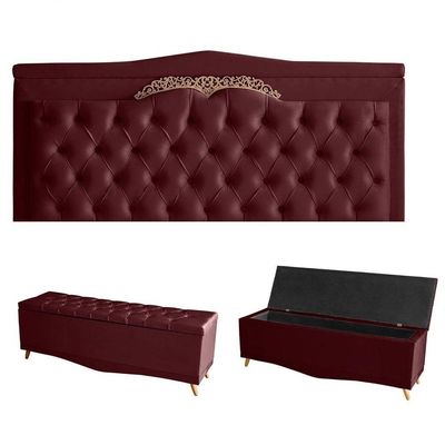 Kit Barcelona Cabeceira De Cama Painel E Calçadeira Baú King 195 Cm Suede Bordo Do Lar Móveis E Decoração