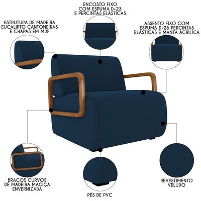 Poltrona Decorativa Orgânica Para Sala Belarus K04 Veludo Azul - Mpozenato