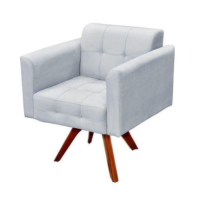 Poltrona Decorativa Base Madeira Giratória Ana Suede Cinza - Ibiza