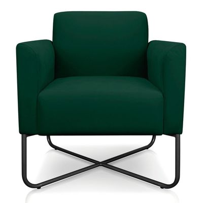 Poltrona Decorativa Base Industrial X Preta Maressa S23 Suede Verde - Ibiza