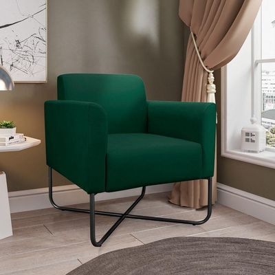 Poltrona Decorativa Base Industrial X Preta Maressa S23 Suede Verde - Ibiza