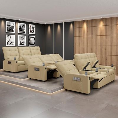 Poltrona De Cinema Reclinável 3 Lugares Baú Usb Mallie Fh9 Veludo Bege - Mpozenato
