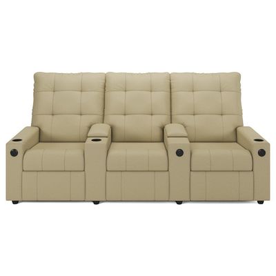 Poltrona De Cinema Reclinável 3 Lugares Baú Usb Mallie Fh9 Veludo Bege - Mpozenato
