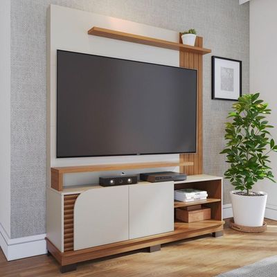 Estante Painel Para 65 Pol Madrid C05 Off White Matte-freijó - Mpozenato