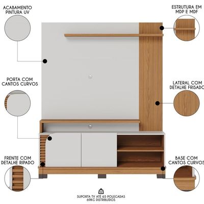 Estante Painel Para 65 Pol Madrid C05 Off White Matte-freijó - Mpozenato