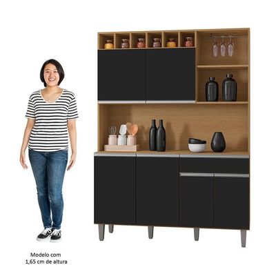 Cozinha Compacta 130cm Com 6 Portas 1 Gaveta Alice Preto-amêndoa - Ajl Móveis