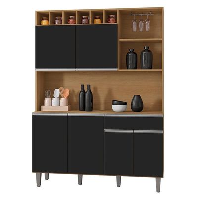 Cozinha Compacta 130cm Com 6 Portas 1 Gaveta Alice Preto-amêndoa - Ajl Móveis