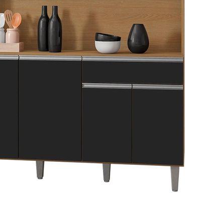 Cozinha Compacta 130cm Com 6 Portas 1 Gaveta Alice Preto-amêndoa - Ajl Móveis