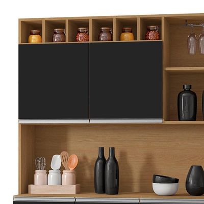 Cozinha Compacta 130cm Com 6 Portas 1 Gaveta Alice Preto-amêndoa - Ajl Móveis