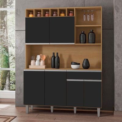 Cozinha Compacta 130cm Com 6 Portas 1 Gaveta Alice Preto-amêndoa - Ajl Móveis