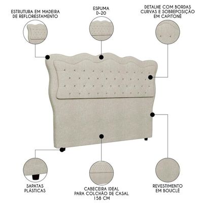 Cabeceira Casal Queen Cama 160cm Oregon I02 Bouclê Bege - Mpozenato