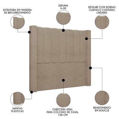 Cabeceira Casal Queen Cama 160cm Claire I02 Bouclê Capuccino - Mpozenato