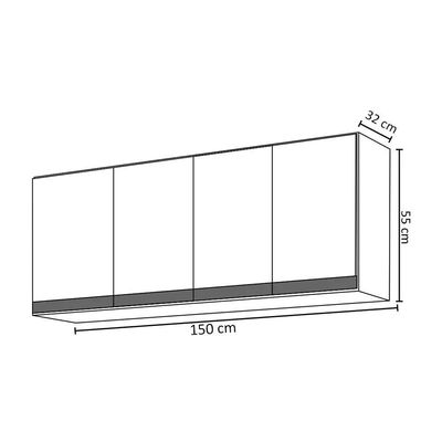 Armário Aéreo 150cm 4 Portas Andréia Branco - Ajl Móveis
