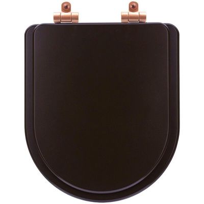 Tampa De Vaso Poliéster Com Fechamento Lento Carrara Marrom Fosco Para Louça Deca Com Ferragem Rose Gold