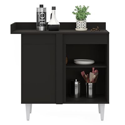 Balcão De Canto Reto Com Tampo 1 Porta Denver Preto-cinza - Lumil