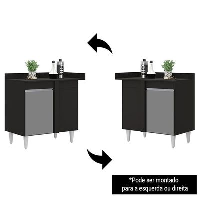 Balcão De Canto Reto Com Tampo 1 Porta Denver Preto-cinza - Lumil