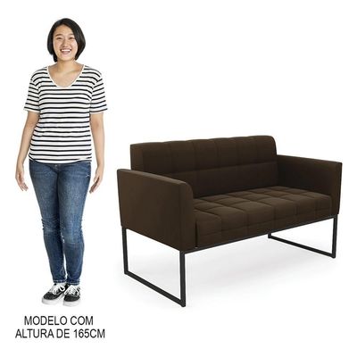 Sofá Namoradeira E 1 Poltrona Base Industrial Preto Ana Suede Marrom - Ibiza