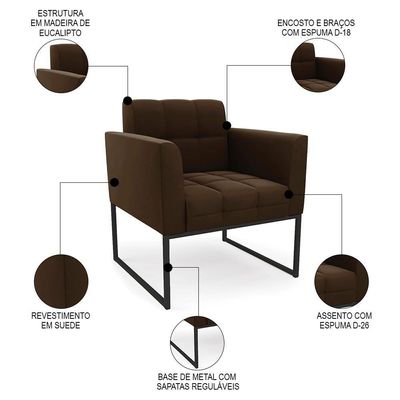 Sofá Namoradeira E 1 Poltrona Base Industrial Preto Ana Suede Marrom - Ibiza