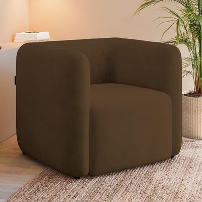 Poltrona Para Sala De Estar Decorativa Quadrada Maggie K04 Veludo Marrom - Mpozenato