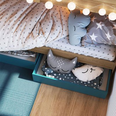 Beliche Infantil com Escada, Nicho e Gavetas Aveiro com Azul