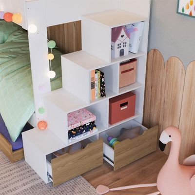 Treliche Infantil com Escada, Nicho e Gaveta Branco e Aveiro