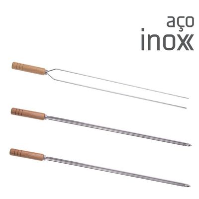Kit 3 Espetos Para Churrasco 85cm Aço Inox Kort