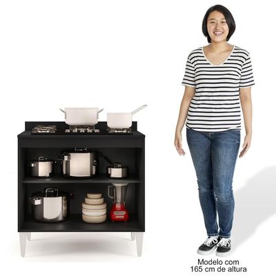 Balcão Para Cooktop 80cm 2 Portas Flórida Preto - Lumil Móveis