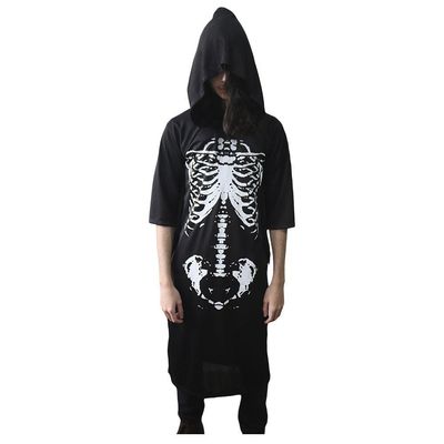 Fantasia Halloween Esqueleto Scary Boy Preta Com Capuz Tamanho G