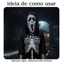 Fantasia Halloween Esqueleto Scary Boy Preta Com Capuz Tamanho G
