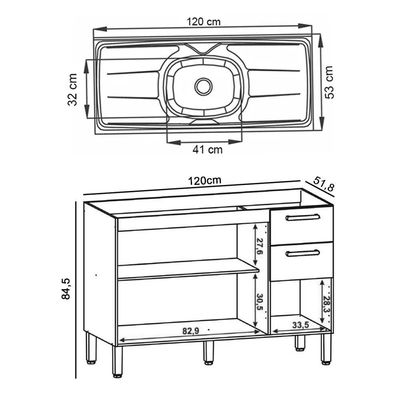 Balcão Gabinete Com Pia 120cm Urban K02 Freijó - Mpozenato