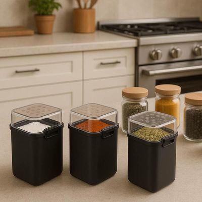 Saleiro Pimenteiro 70ml Preto Porta Tempero 5x4x8cm Plástico Coza Dispenser de Mesa
